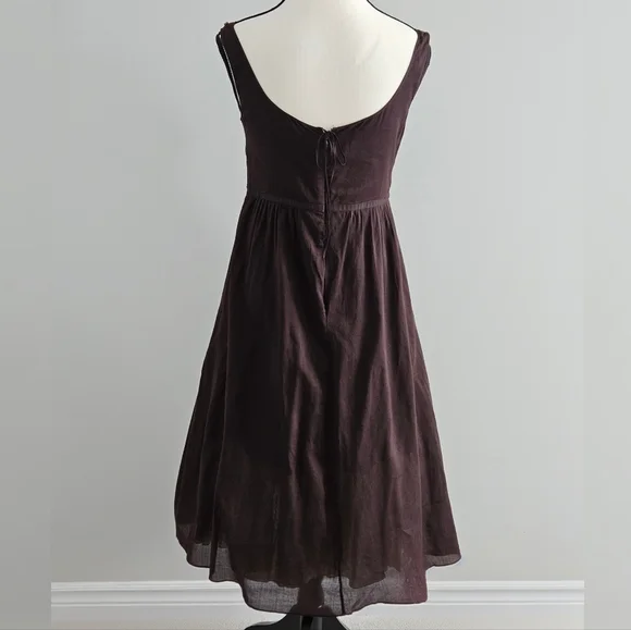 Max Mara SportMax Cotton Empire Midi Dress Size 10 Brown Quiet Luxury Regency - Picture 3 of 12